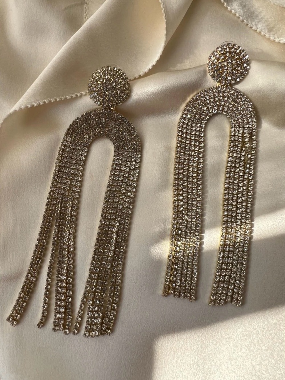 MODA ME COUTURE Gold Rhinestone Fringe Drop Earrings